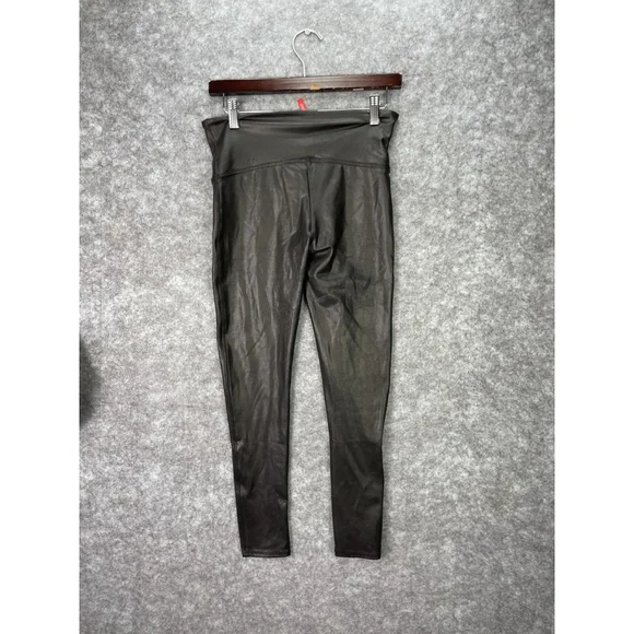 Spanx Faux Leather Leggings Womens Large Petite Black High Rise Shaping Pants - Picture 9 of 10